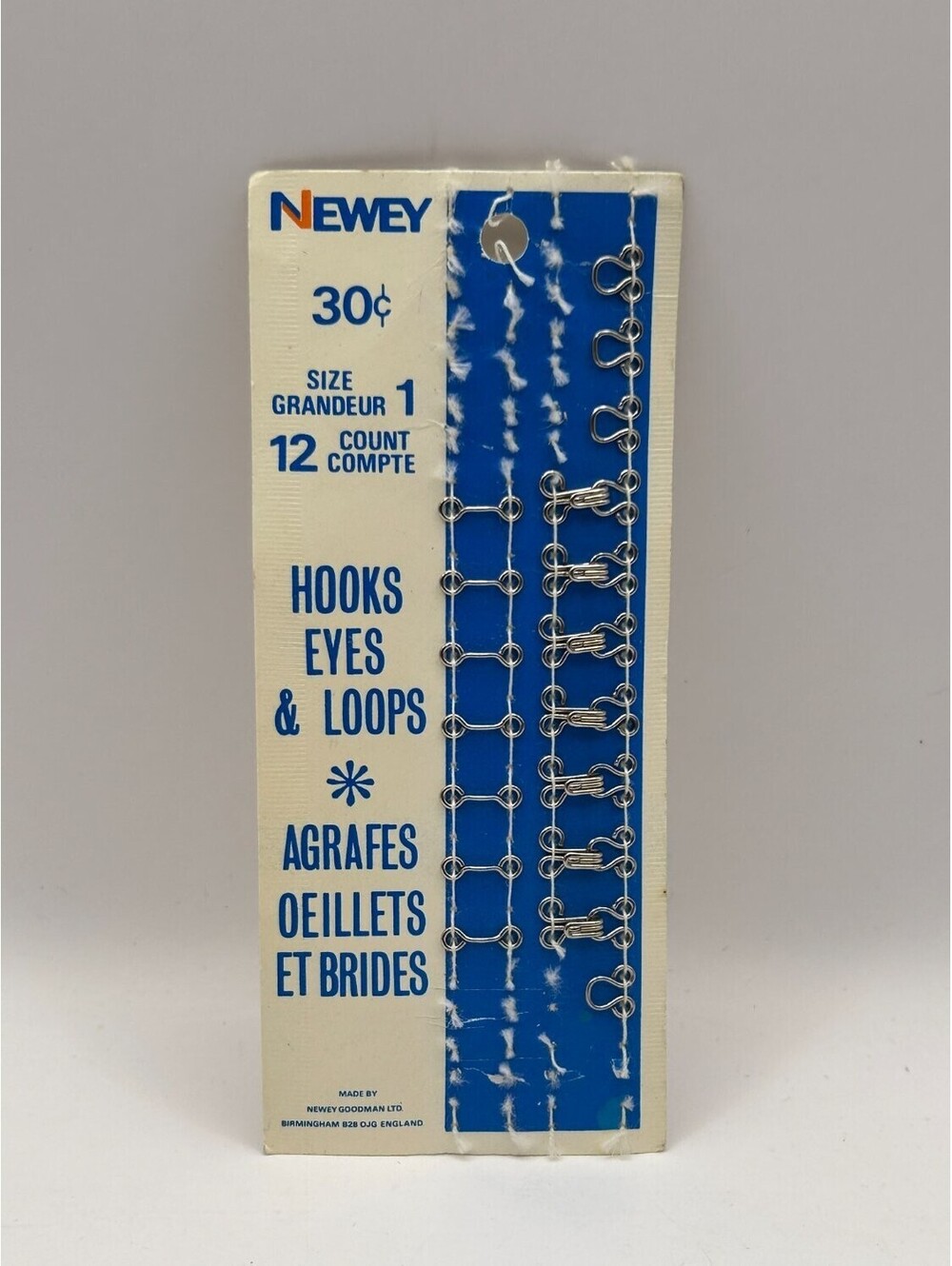 Newey hook and eye fasteners card vintage -tone metal hooks eyes
